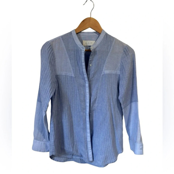 A.L.C Band Collar Button Long Sleeve Blouse Women Size XS - Picture 3 of 9